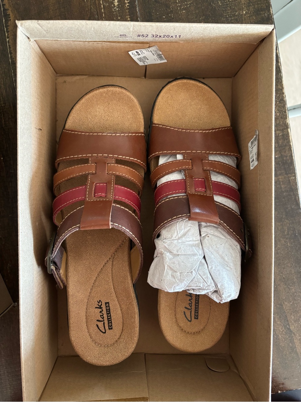 Clarks Tan Leather Hayla Cavern Slide Sandals